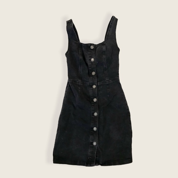 Denim Co. Classic Black Distressed Casual Jean Button Up Everyday Casual Dress - Picture 8 of 9